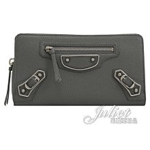 【茱麗葉精品】【全新精品】BALENCIAGA 專櫃商品 390187 Edge 銀扣山羊皮拉鍊長夾.鐵灰 預購