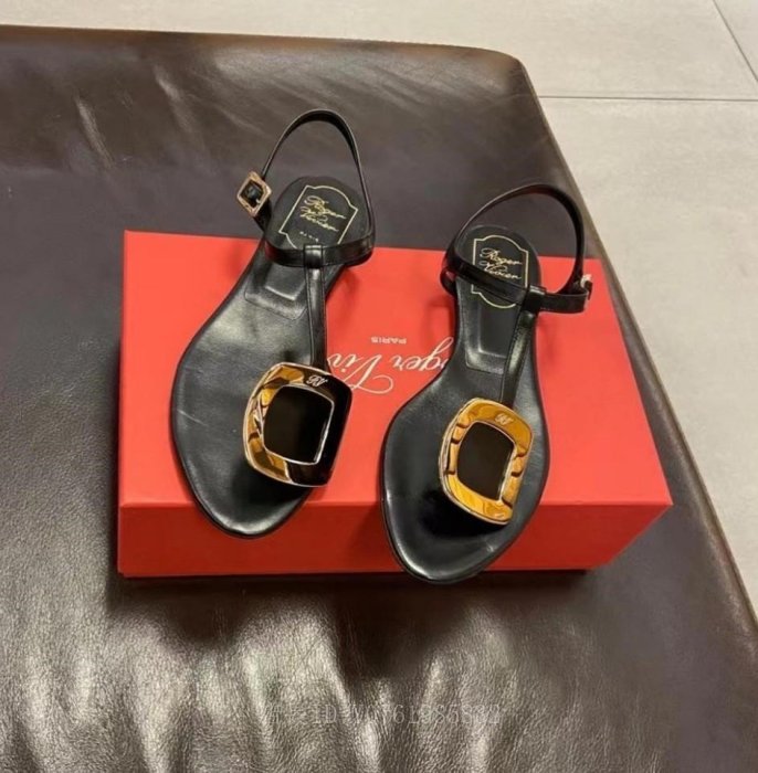 極美二手ROGER VIVIER Bikiviv' Sandal 夾腳 平底 拖鞋 涼鞋 黑色 20春夏