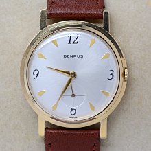《寶萊精品》BENRUS 布倫金白圓型手動男子錶