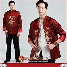 中國風男士唐裝 復古中式男裝 男士民族服飾 書卷氣質長袖外套-飛龍在天(紫紅色)-水水女人國