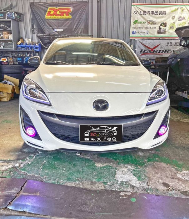 馬自達 二代 MAZDA3 中網 虎牙 前保更換 改圓形霧燈 天使眼 魚眼霧燈 8000K HID GECKO避震器