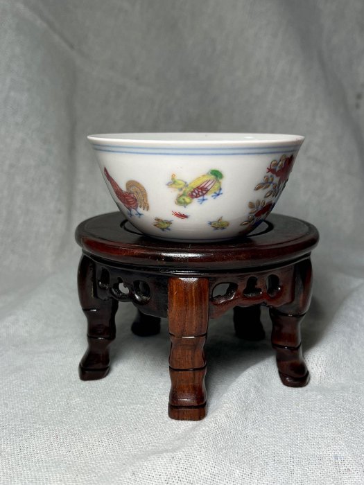 早期收藏老件瓷器鬥彩雞缸杯藝術擺件