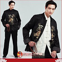 中國風男士唐裝 復古中式男裝 男士民族服飾 書卷氣質長袖外套-飛龍在天(黑色)-水水女人國