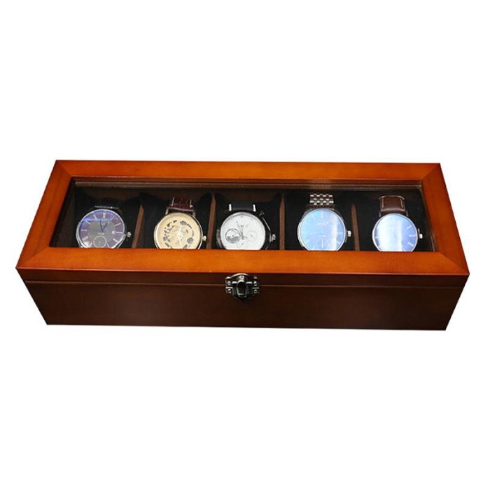 手表盒 實木 高檔手表盒單排五只裝天窗展示盒手飾收納盒精緻絨布
