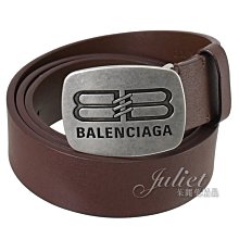 【茱麗葉精品】全新精品 BALENCIAGA 巴黎世家 695963 復古烙印LOGO牛皮板扣式皮帶.紅棕 多尺寸 現貨