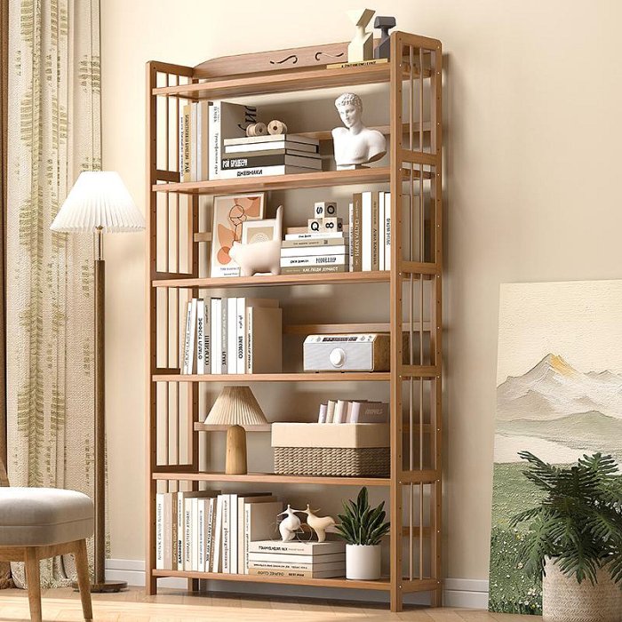 實木書柜兒童客廳落地書架美式多層輕奢靠墻收納實木展示家用簡易