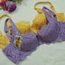 曼黛瑪璉【R0246】蕾絲繡花內衣~70A~紫色,金黃色~脅邊加寬