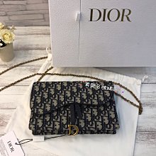 《真愛名牌精品》Dior S5620CTZQ Oblique SADDLE 藍色提花 WOC *全新品*