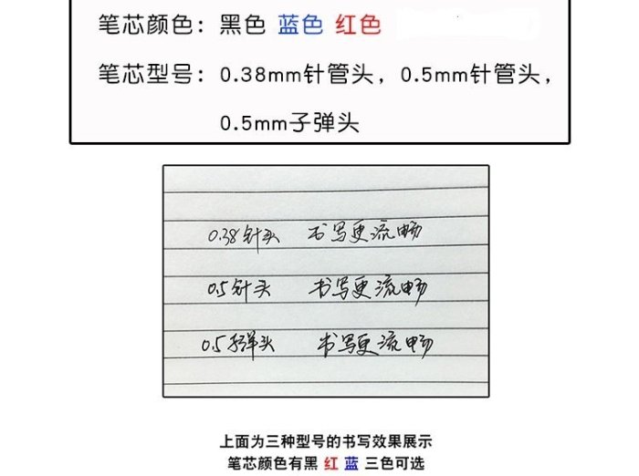 福福百貨~中性筆批發0.5mm子彈頭筆芯簽字筆學生用0.38針管頭替芯水筆文具~黑色/紅色/藍色