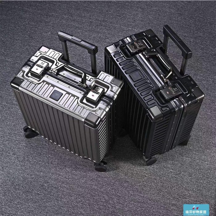 現貨-18寸鋁框登機行李箱橫款正方形小型輕便拉桿箱免托運輕便旅行箱子-簡約