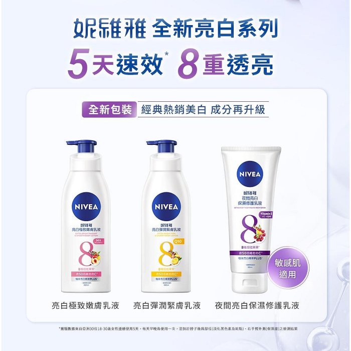 【NIVEA 妮維雅】夜間美白保濕精華乳180ml (美白乳液/美白身體潤膚乳液)【夏沫美妝甄選】