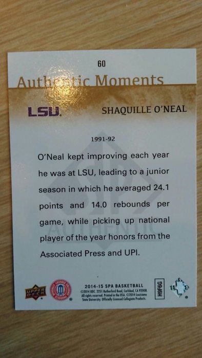 '14-'15 SPA No. 60 Shaquille O'Neal Authentic Moments