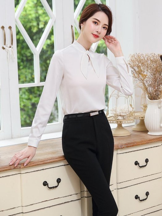 “正品”白色襯衫女職業兩件套工裝韓版修身辦公室工作服長袖襯衣