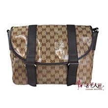 已售出＊奢華大道國際精品＊【G1485】GUCCI 咖啡色 CRYSTAL PVC掀蓋斜背包 374423