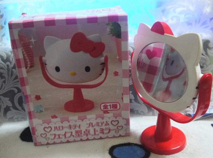 日版﹝Sanrio﹞授權※Hello Kitty凱蒂貓※【Kitty紅色立體頭型造型】桌上立鏡/鏡子