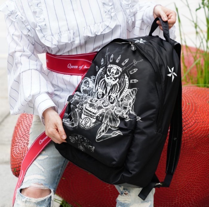 Givenchy 紀梵希 BJ05760353 Backpack 骷髏頭圖案 羊皮配超纖 後背包 黑