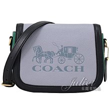 【茱麗葉精品】全新精品 COACH 專櫃商品 C5776 壓印馬車LOGO撞色翻蓋斜背馬鞍包.藍/綠 現貨