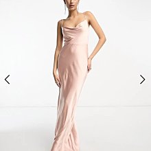(嫻嫻屋) 英國ASOS-Pretty Lavish粉色鍛面垂墜領細肩帶魚尾長裙洋裝禮服 EC23