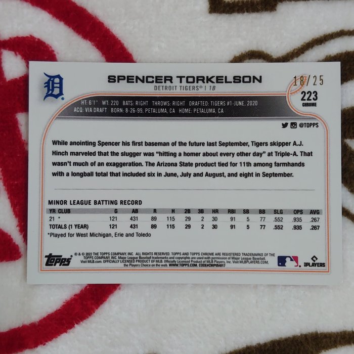 [ 日米哈棒 ] 2022 Topps Chrome Spencer Torkelson RC 限量新人卡 #/25