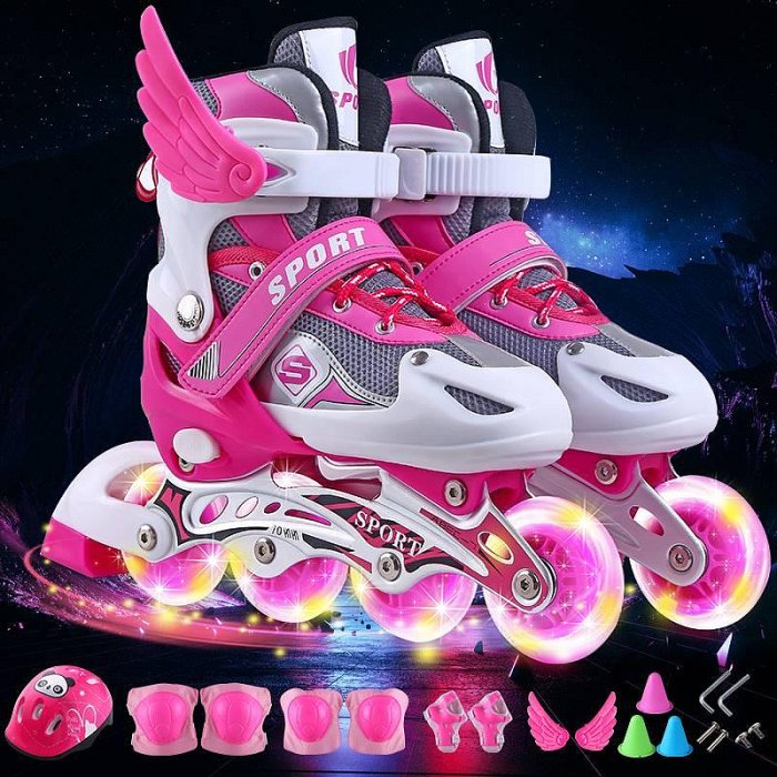 迪卡儂?溜冰鞋兒童全套裝滑冰輪滑鞋旱冰直排輪可調小孩女初學者