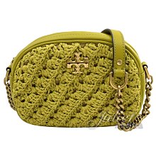 【茱麗葉精品】【全新商品】TORY BURCH 專櫃商品 82418 KIRA 經典草編拼皮斜背相機包.棕綠色 現貨