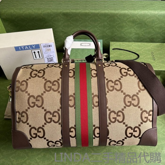 LINDA二手 GUCCI 古馳 雙G圖案 大號 旅行袋 手提包 肩背包 斜背包 男包 696039