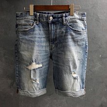 CA 瑞典品牌 H&M 淺藍仿舊刷紋合身版 彈性牛仔短褲 32腰 一元起標無底價Q361