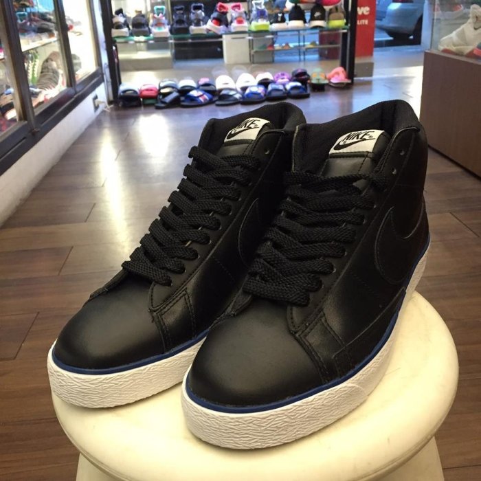 BEETLE PLUS NIKE BLAZER HI 黑白 皮製 藍底邊 315877-006 US9 10 11