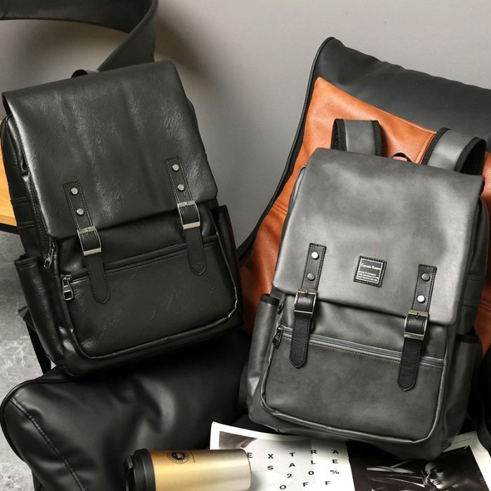 男雙肩包 後背包 電腦包 行李包 書包 2023新款時尚男士雙肩包 學院風潮男大學生書包電腦背包 簡約男包RQ024