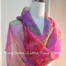 Little Ting Store:100%SILK 真絲巾蠶絲巾桃底幾何塗鴉手工絲長巾髮圈髮帶圍巾披肩頭巾綁帽子