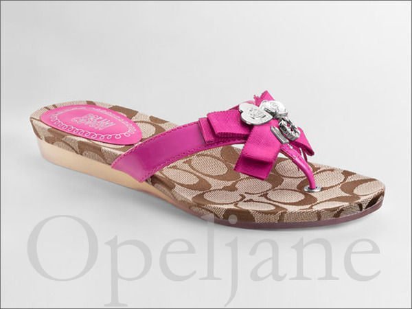 Coach Sandal Shoes 桃紅色 愛心裝飾平底夏日人字夾腳涼鞋子海灘鞋拖鞋8.5號 25.5號 免運費