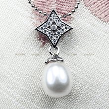 珍珠林~單顆水滴白色珍珠鑽墬~天然淡水珍珠搭北極星型鑽頭(附贈圖中鏈組)#558+1