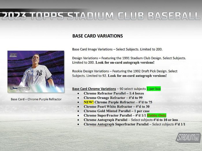 2023 MLB Topps Stadium Club棒球卡球場俱樂部Compact Hobby盒卡*全新