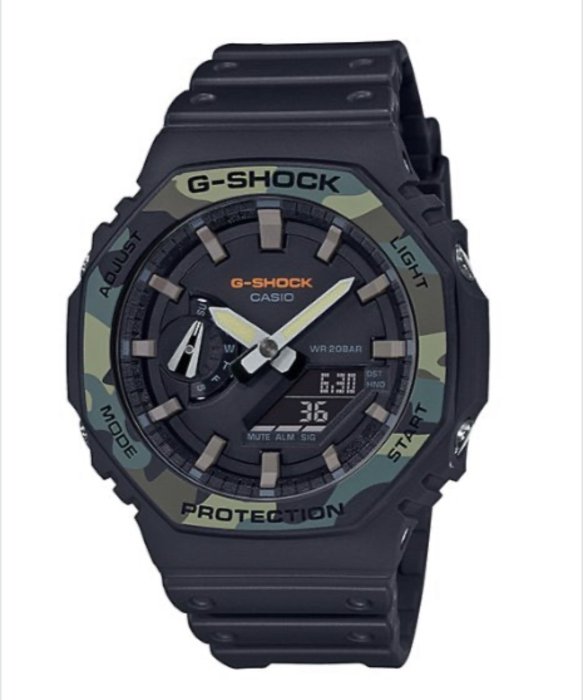 黃黑全新 CASIO G-SHOCK GA-2100SU-1A 迷彩黑色款 台灣卡西歐公司貨 超薄 雙顯 AP 皇家橡樹