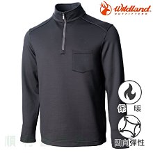 荒野WILDLAND 男款彈性立領拉鍊保暖上衣 0A72620 煙灰色 保暖衣 內磨毛 OUTDOOR NICE