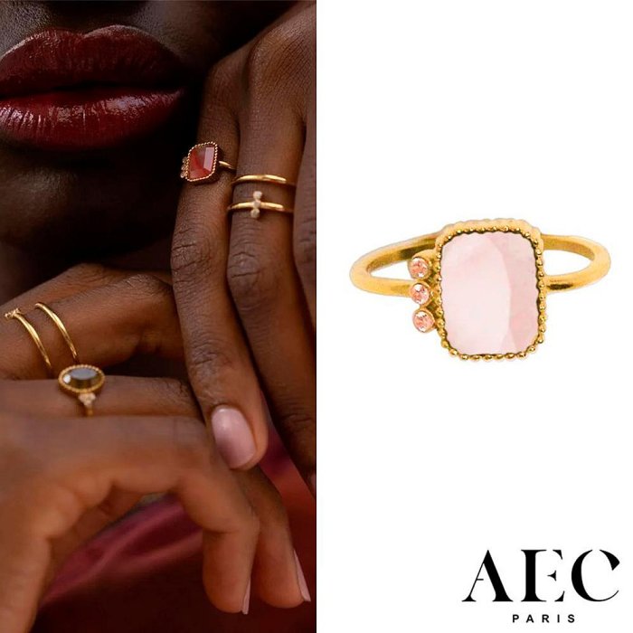 AEC PARIS 巴黎品牌 祖母綠切割粉水晶戒指 幸運3粉鑽戒指 THIN RING MOROS