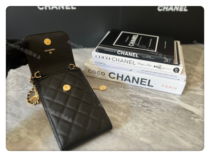 ☆ Annie 時尚國際精品 ☆ CHANEL AP3112 金幣鏈 黑色牛皮手機包