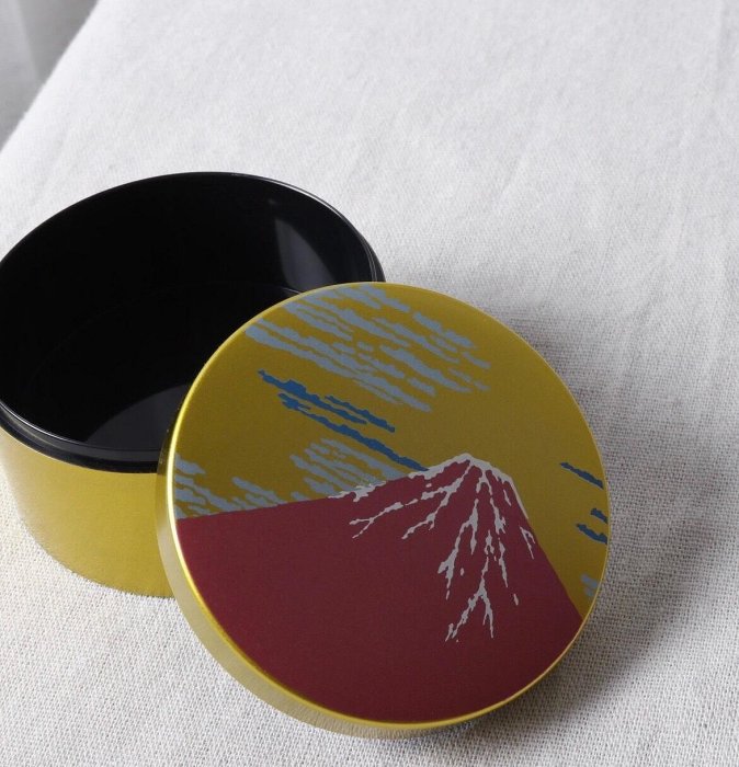 日本進口山中漆器赤富士首飾盒茶葉罐