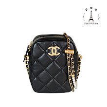 【巴黎站二手名牌專賣店】＊全新現貨＊CHANEL 香奈兒 真品＊AS2857黑菱格羊皮直式珍珠調節釦金鍊斜背包