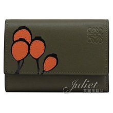 【茱麗葉精品】全新精品 LOEWE 專櫃商品 Herbarium 壓印LOGO植物圖樣三折零錢短夾.軍綠 現貨