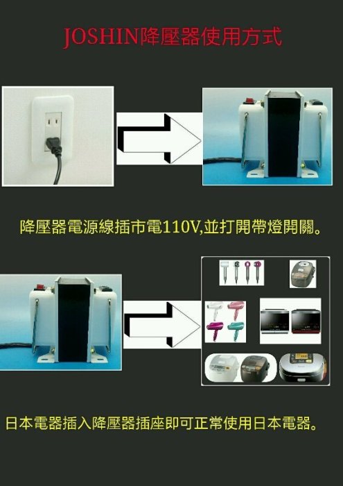 附發票日本電器專用降壓器 110V轉100V 1500W(附電緣線+霓虹燈開關+無熔絲開關)矽鋼片H18 0.35mm