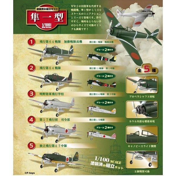 ^.^飛行屋(全新品)F-toys盒玩 日本陸軍 隼一型 一式戰鬥機 全5種//零售款(2)飛行第64戰隊