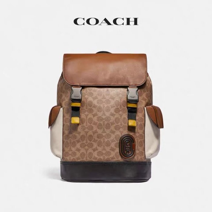 留學生like購 COACH 89080 新款男士後背包 老花拼色雙肩包 多功能背包 大容量 附購證