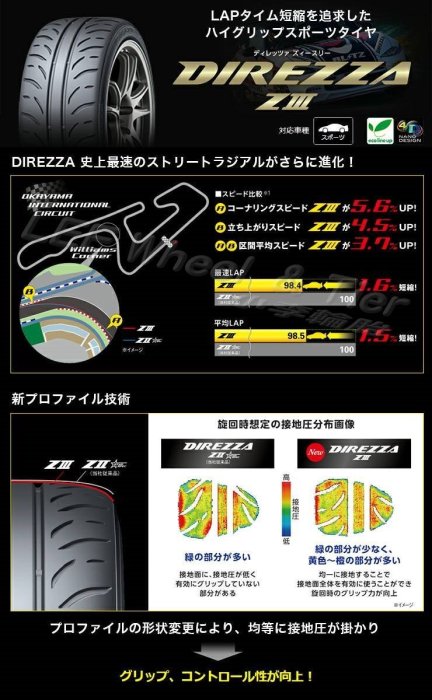 桃園小李輪胎登路普DUNLOP DIREZZA Z3 235-45-17 日本製半熱熔胎全規格特價歡迎詢價| 奇摩拍賣