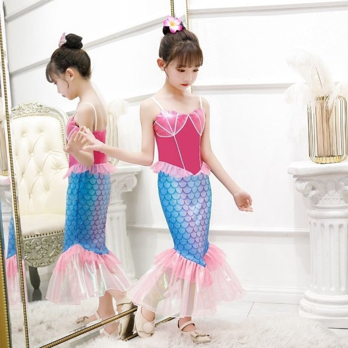 【熱賣精選】新款女童童裝夏季新款公主裙美人魚女童六一洋裝萬聖節表演服裝－