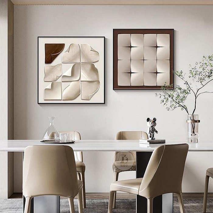 【現貨】抽象幾何餐廳裝飾畫現代輕奢高級感飯廳歺背景墻掛畫簡約客廳壁畫半米潮殼直購