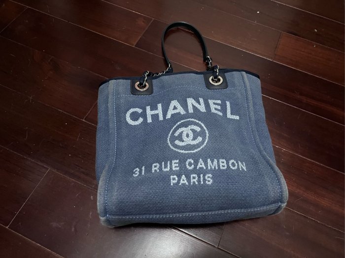 『已售出』專櫃真品 Chanel Deauville tote Bag 牛仔帆布包 購物包 丹寧牛仔 托特包 經典 沙灘包