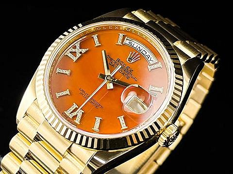 【永生流當品】2023單 ROLEX 勞力士 DAYDATE 128238 鑲鑽紅玉髓面盤 原鑲鑽石時標及羅馬數字時標 KRG8162