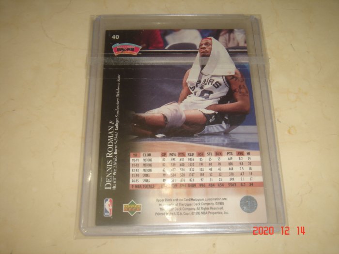 美國職籃 NBA Spurs Dennis Rodman 小蟲 1995 Upper Deck #40 球員卡