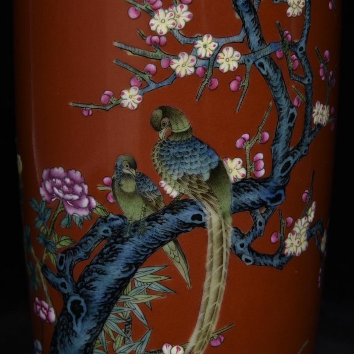 乾隆礬紅粉彩花鳥紋梅瓶，高19cm直徑9.5cm，編號30 瓷器 古瓷 古瓷器